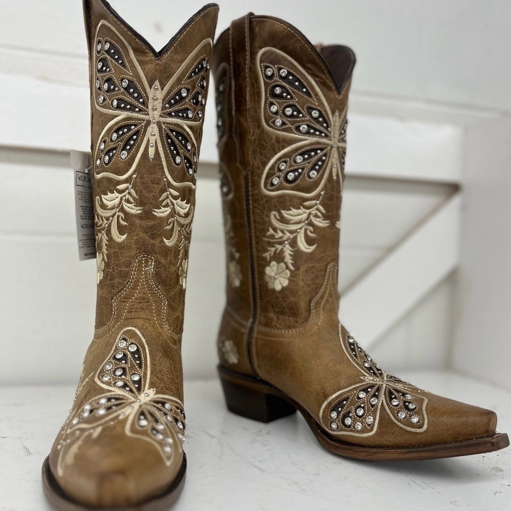 Women’s Brown Embellished Butterfly Western Boots